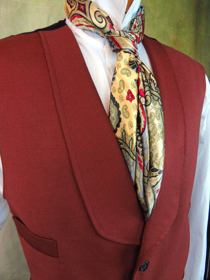 Men's Shawl Vest - Brick Red Twill