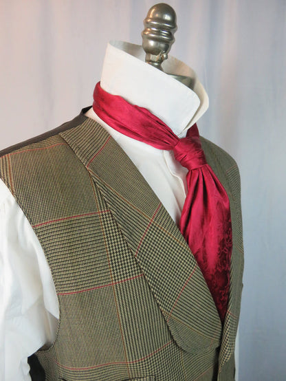 Men's Shawl Vest - Brown Mini Check Houndstooth with Red and Bronze Windowpane 11280