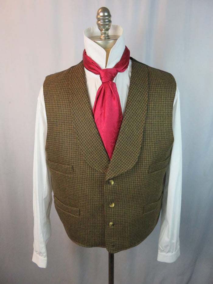 Men's Shawl Vest - Brown Mustard Houndstooth