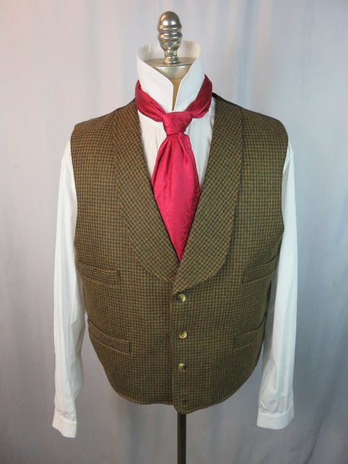 Men's Shawl Vest - Brown Mustard Houndstooth