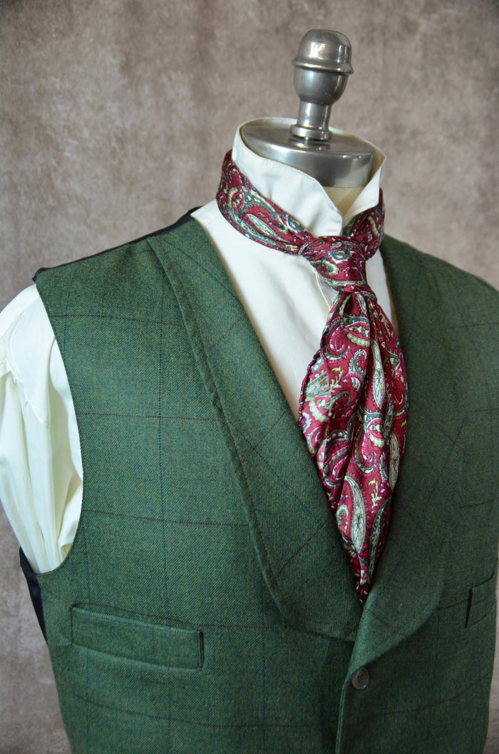 Men's Shawl Vest - Green with Rust and Blue Windowpane 294b
