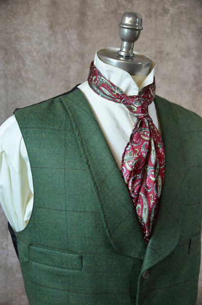 Men's Shawl Vest - Green with Rust and Blue Windowpane 294b