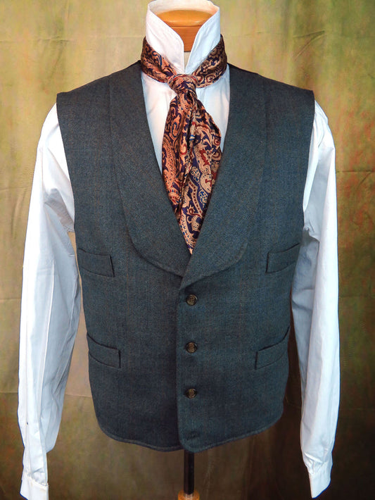 Men's Shawl Vest - Grey Herringbone With Copper Notes #955