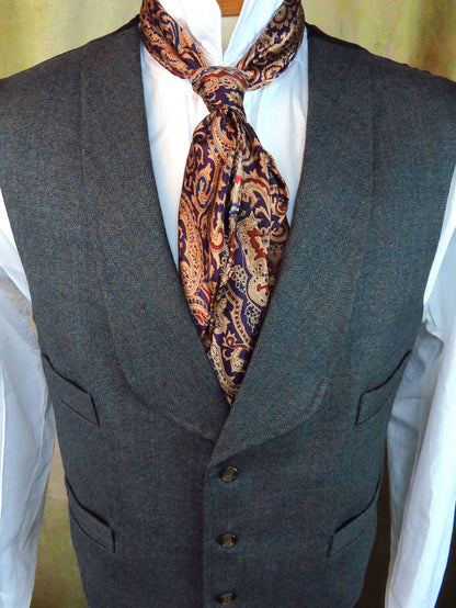 Men's Shawl Vest - Grey Herringbone With Copper Notes #955