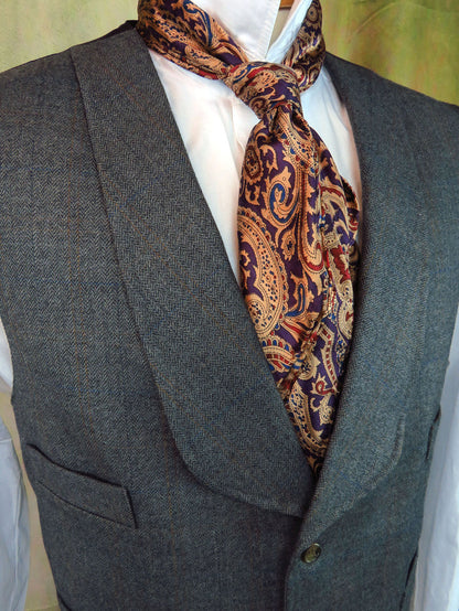 Men's Shawl Vest - Grey Herringbone With Copper Notes #955