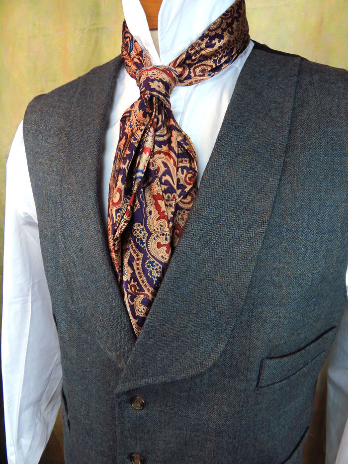 Men's Shawl Vest - Grey Herringbone With Copper Notes #955