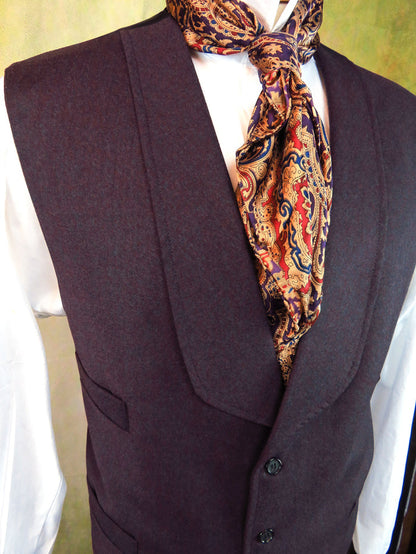 Men's Shawl Vest - Wine Tweed