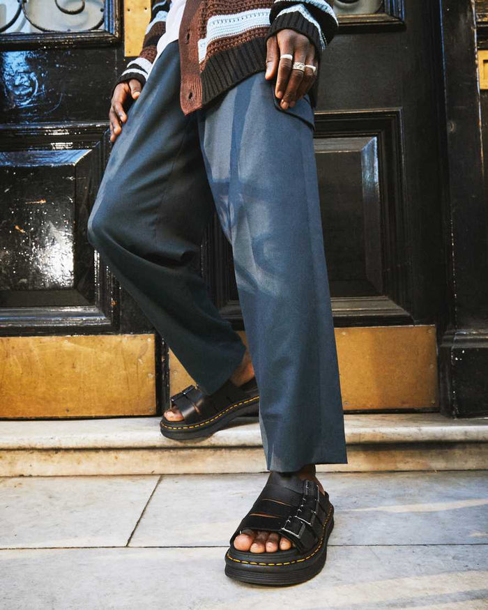 Men's Tate Leather Slide Sandals Black