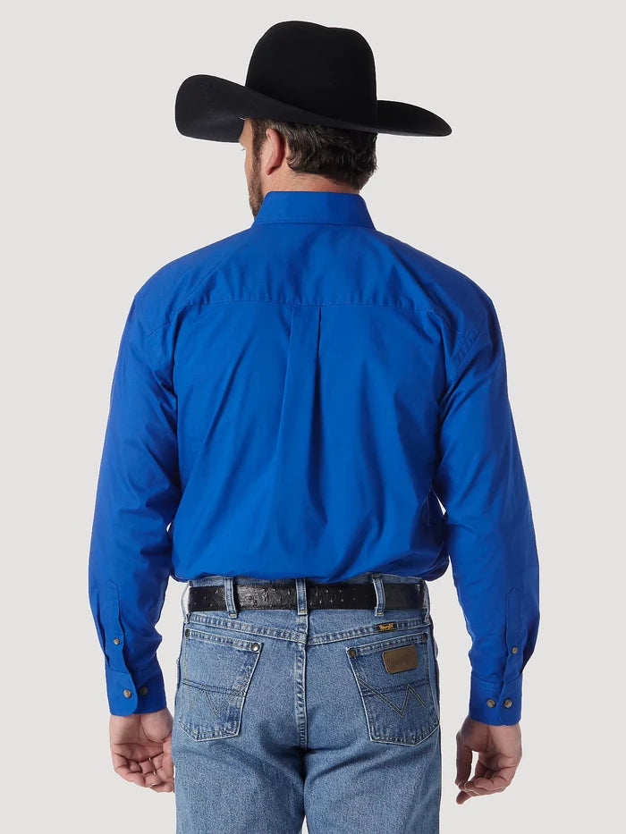 Men's Wrangler 112345803 George Strait Royal Blue Long Sleeve Stretch Button Up Shirt