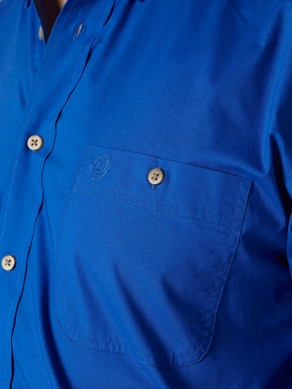 Men's Wrangler 112345803 George Strait Royal Blue Long Sleeve Stretch Button Up Shirt