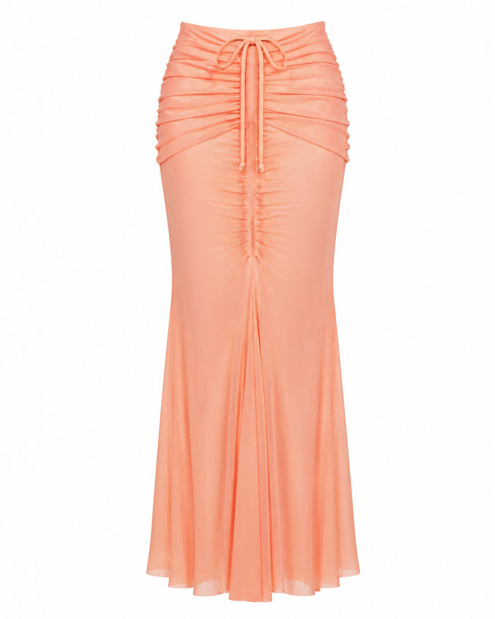 Front outline image of Mermaid Sheer Maxi Skirty - Adjustable Mesh Papaya