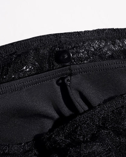 Close up of the under slip detail of Mermaid Maxi Skirty - Lace Black