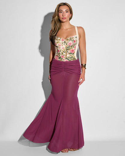 Mermaid Sheer Maxi Skirty - Mesh Dark Rose on model front view