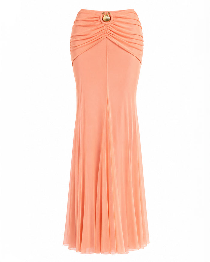Outline image of Mermaid Sheer Maxi Skirty - Mesh Papaya/Gold Seashell
