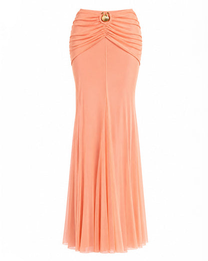 Outline image of Mermaid Sheer Maxi Skirty - Mesh Papaya/Gold Seashell