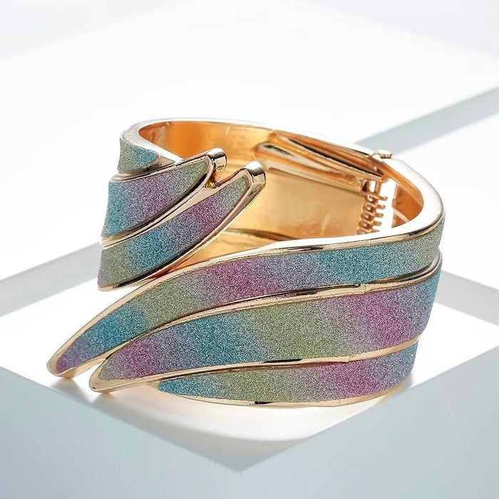 Multi Color Trendy Metal Cuff Wide Feather Charm Fashion Jewelry Bracelet Bangle For Women