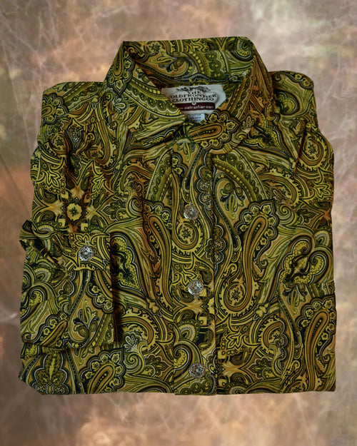 Mustard Yellow Floral Stripe Men's Victorian Shirt
