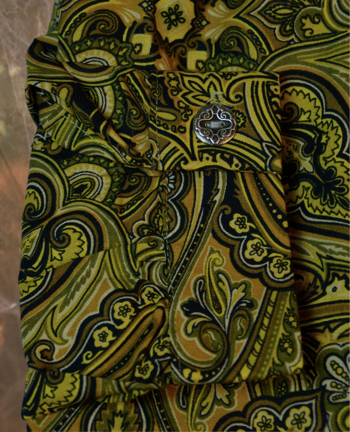 Mustard Yellow Floral Stripe Men's Victorian Shirt