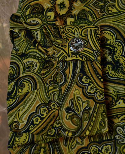 Mustard Yellow Floral Stripe Men's Victorian Shirt