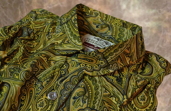 Mustard Yellow Floral Stripe Men's Victorian Shirt