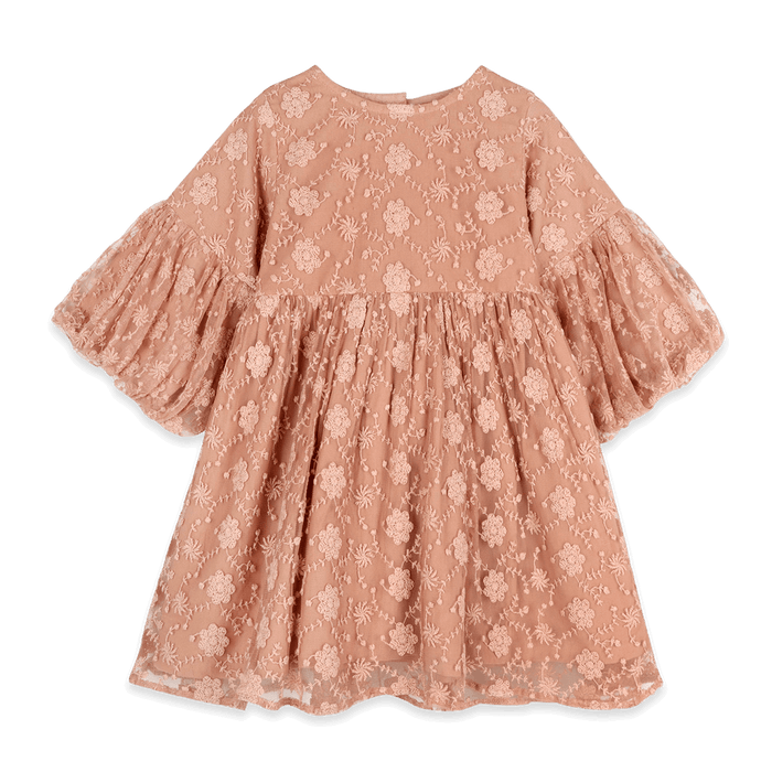 Natalie Embroidered Tutu Girl Dress - Dusty Rose (Organic Cotton) - Front
