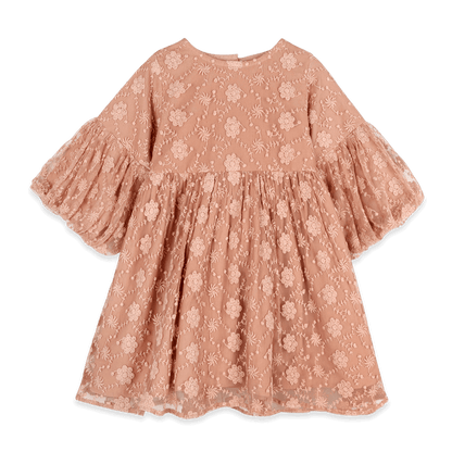 Natalie Embroidered Tutu Girl Dress - Dusty Rose (Organic Cotton) - Front
