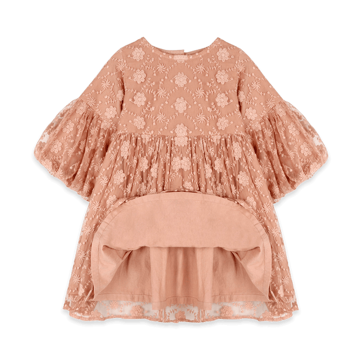 Natalie Embroidered Tutu Girl Dress - Dusty Rose (Organic Cotton) - Voile Lining