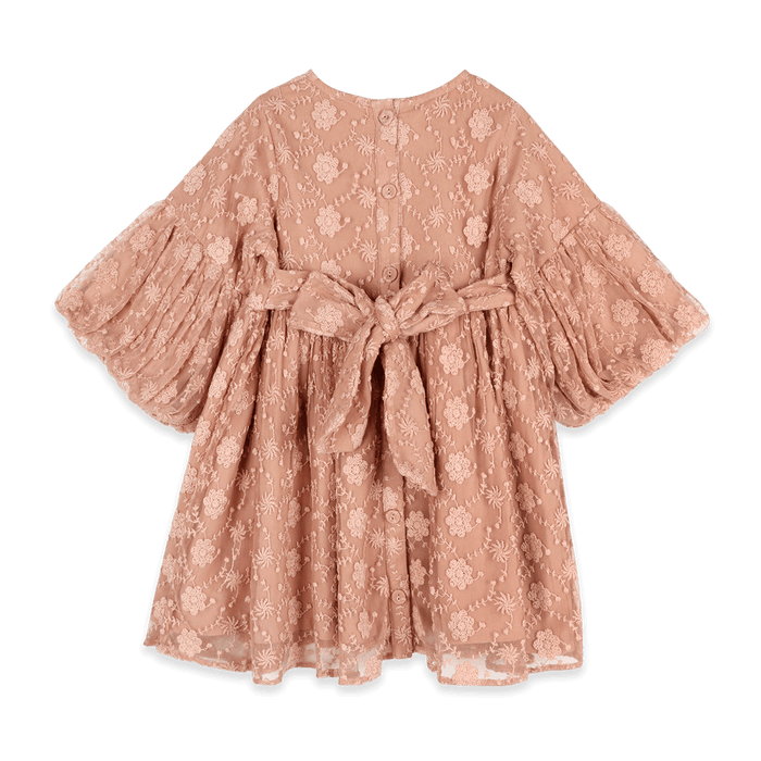 Natalie Embroidered Tutu Girl Dress - Dusty Rose (Organic Cotton) - Back