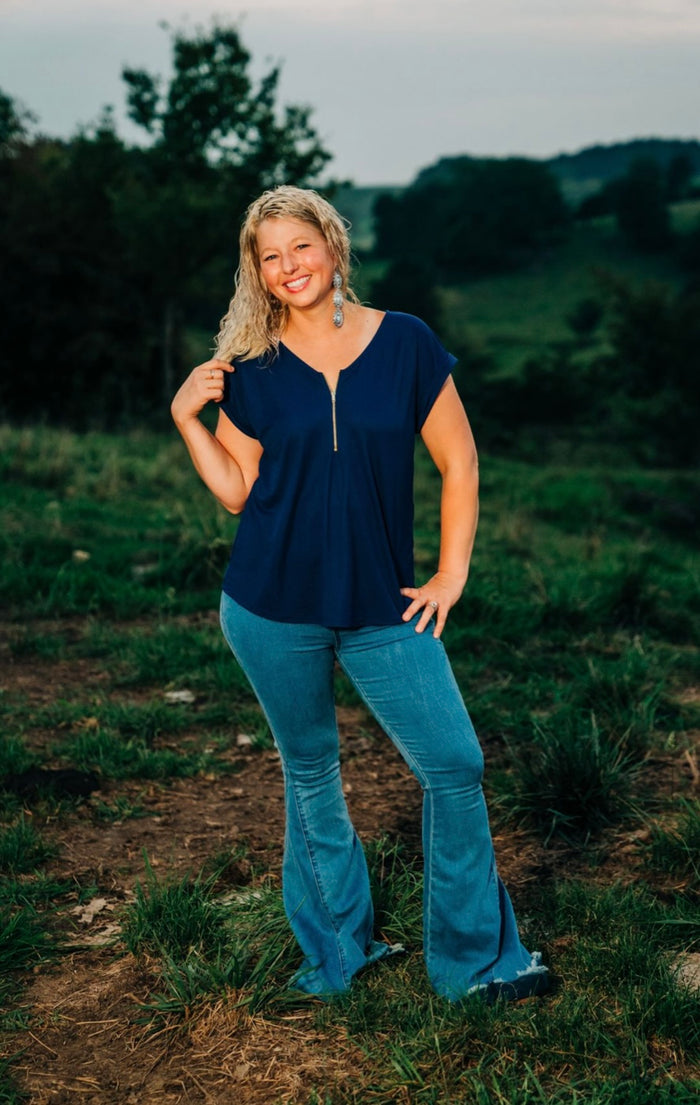 Navy Star Zipper top