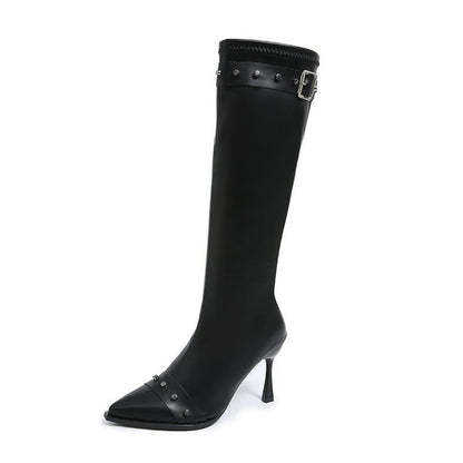 New Rivet Belt Buckle Fashionable Stiletto Stretch High Boots