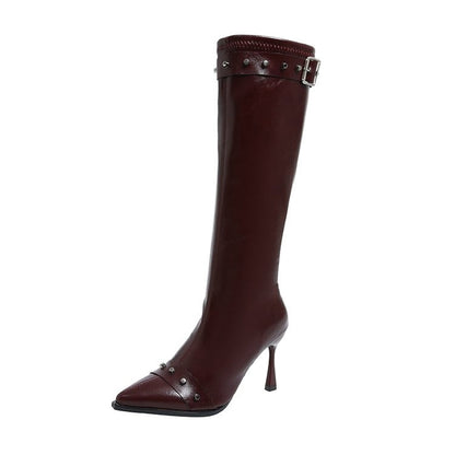 New Rivet Belt Buckle Fashionable Stiletto Stretch High Boots