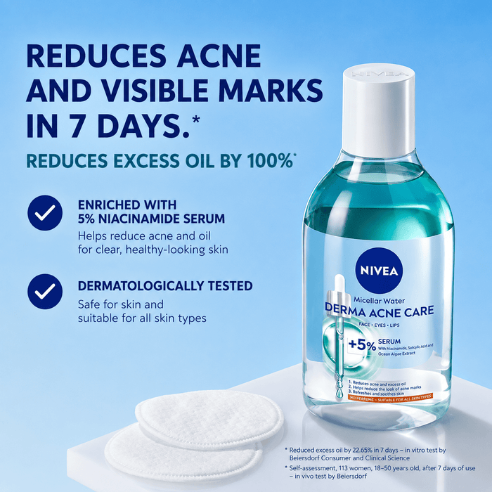 Nivea Micellar Water Derma Acne Care 125ml ماء ميسيلار نيفيا للعناية بالبشرة المعرضة لحب الشباب - Princess Cosmetics Qatar