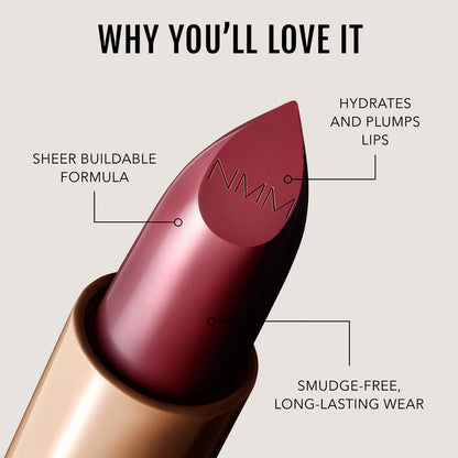 No Makeup Makeup – Plum 02 Creme Classic Lipstick with features highlighted, natural minimal makeup