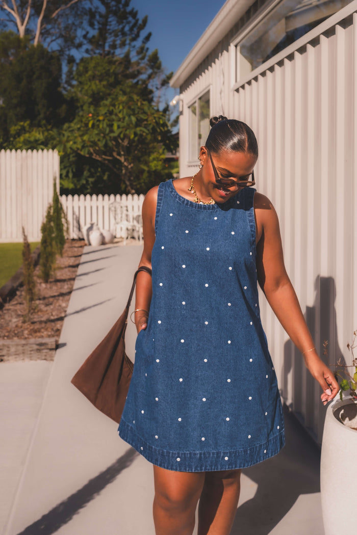 Noah Dress - Denim Polka