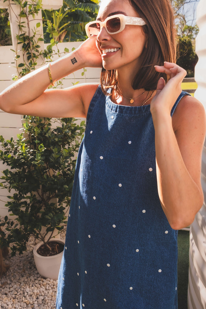 Noah Dress - Denim Polka