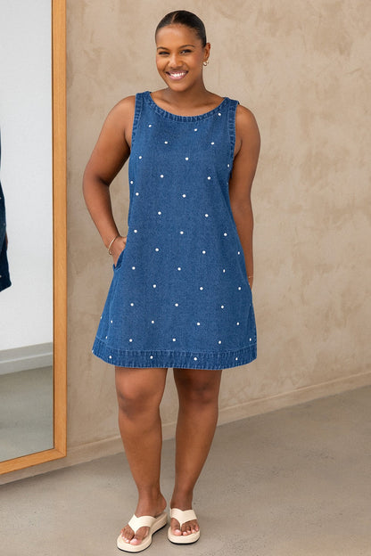 Noah Dress - Denim Polka