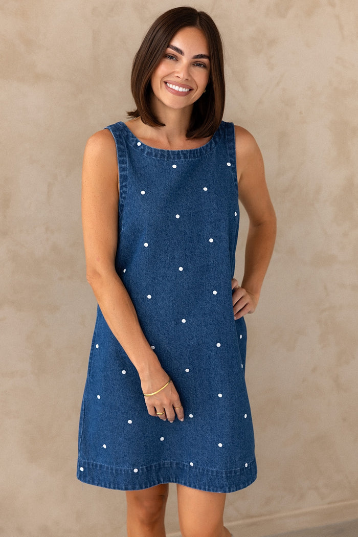 Noah Dress - Denim Polka