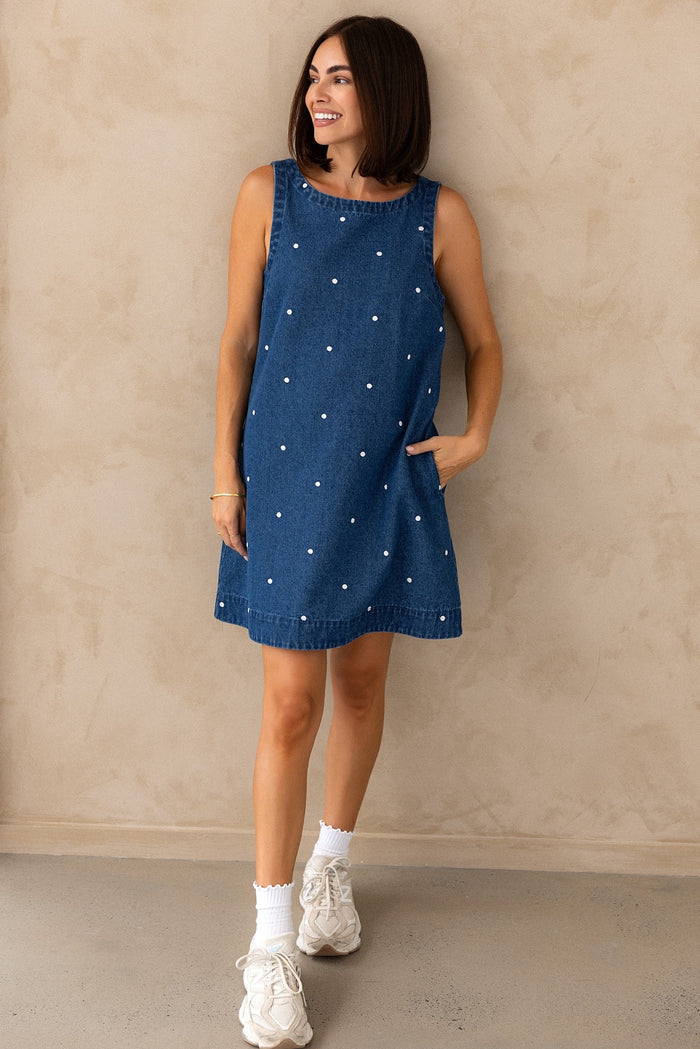 Noah Dress - Denim Polka