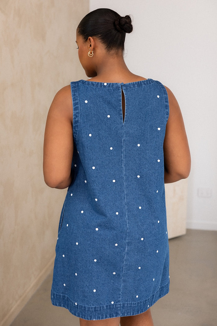 Noah Dress - Denim Polka
