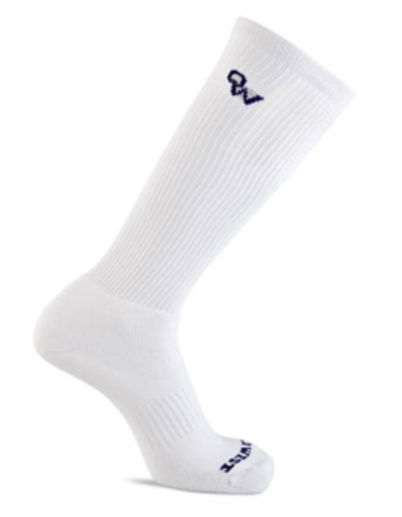 A white over the calf boot sock by Old West.