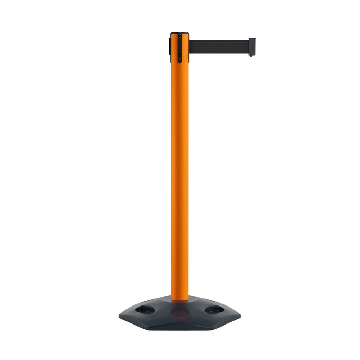 Outdoor Safety Retractable Belt Barrier, Rubber Base, 11 Ft. Belt - Montour Line MSR630 - Crowd Control Warehouse