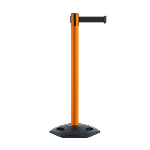 Outdoor Safety Retractable Belt Barrier, Rubber Base, 11 Ft. Belt - Montour Line MSR630 - Crowd Control Warehouse