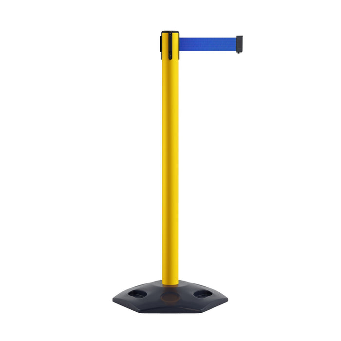 Outdoor Safety Retractable Belt Barrier, Rubber Base, 11 Ft. Belt - Montour Line MSR630 - Crowd Control Warehouse