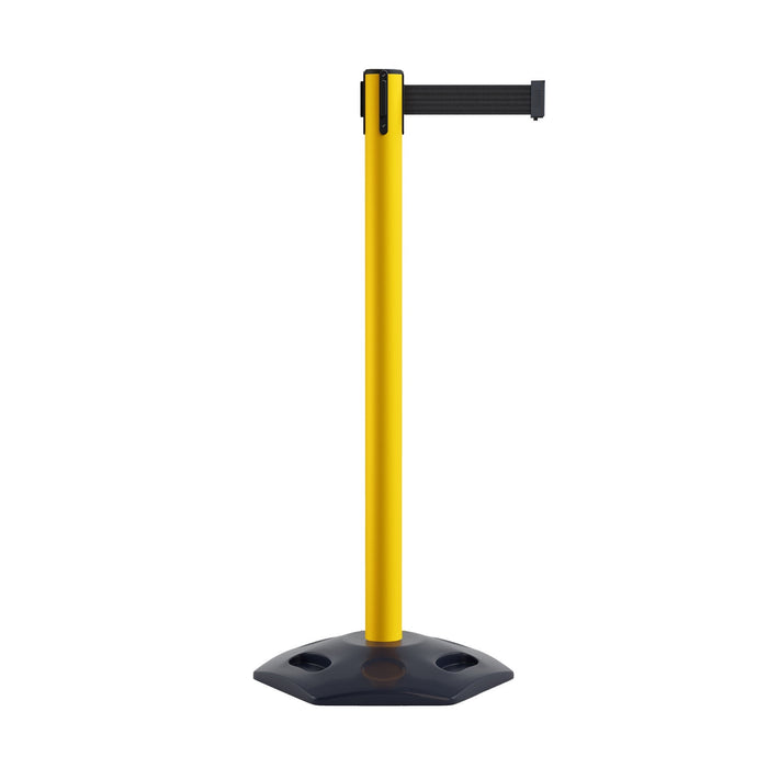 Outdoor Safety Retractable Belt Barrier, Rubber Base, 11 Ft. Belt - Montour Line MSR630 - Crowd Control Warehouse