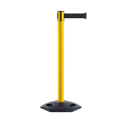 Outdoor Safety Retractable Belt Barrier, Rubber Base, 11 Ft. Belt - Montour Line MSR630 - Crowd Control Warehouse