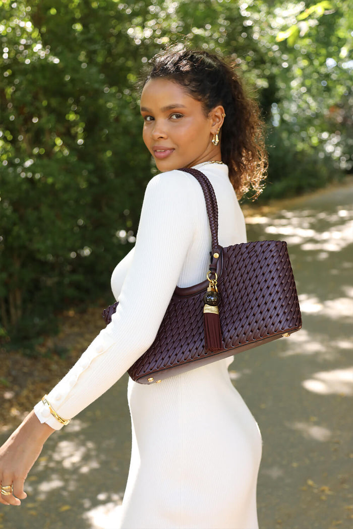 Paige Black Cherry Small Whipstitch Tote