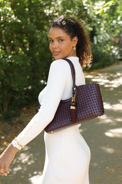Paige Black Cherry Small Whipstitch Tote
