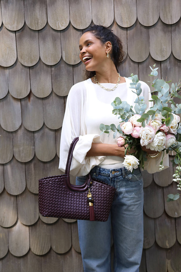 Paige Black Cherry Small Whipstitch Tote