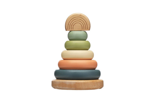 Pearhead Wooden Stacking Rainbow Tower Baby Toy