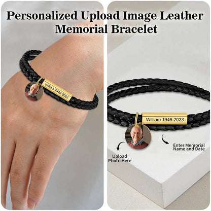 Personalized Memorial Upload Photo Leather Bracelet